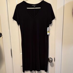 Karen Kane Women's Quinn Pocket Shift Black Short Sleeve V-Neck Dress NWT